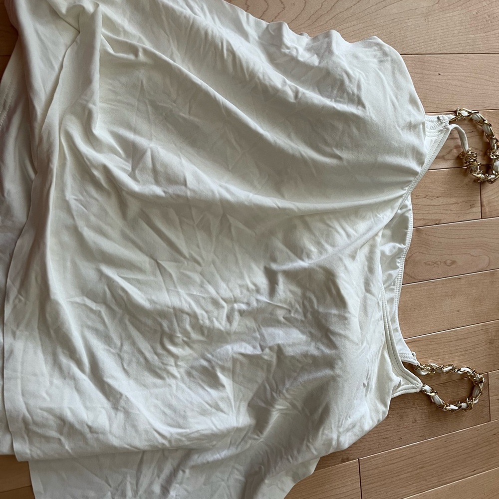MICHAEL Michael Kors White Bikini Top with Gold Chain Straps